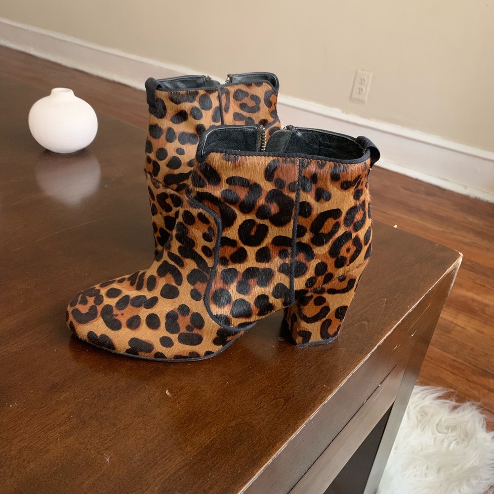 Leopard print pony skin booties